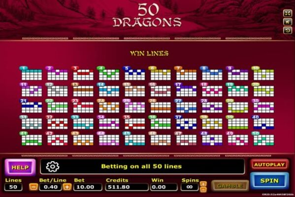 50 dragons payline joker 123